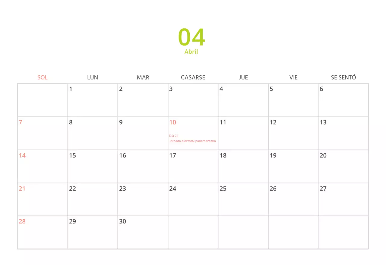 Bonito calendario de sobremesa ilustrado de temática familiar en color verde