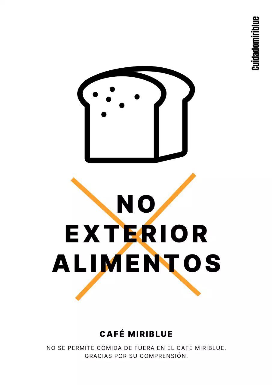 Una sencilla señal en blanco y negro que prohíbe comer fuera de los cafés