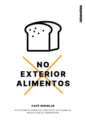 Una sencilla señal en blanco y negro que prohíbe comer fuera de los cafés