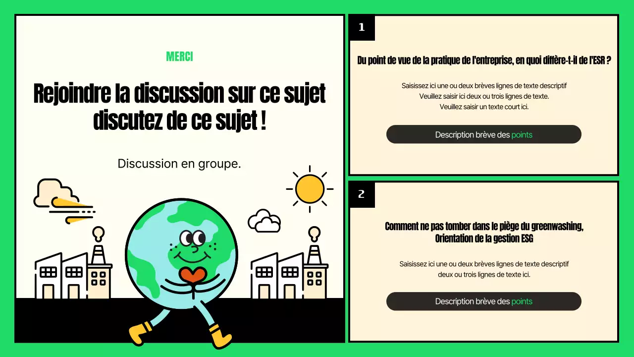 Illustrations mignonnes aux accents verts et jaunes Action en faveur de la GSE et du changement climatique