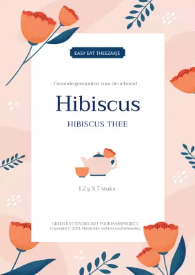 Hibiscus thee label ontwerp met bloemen illustratie achtergrond