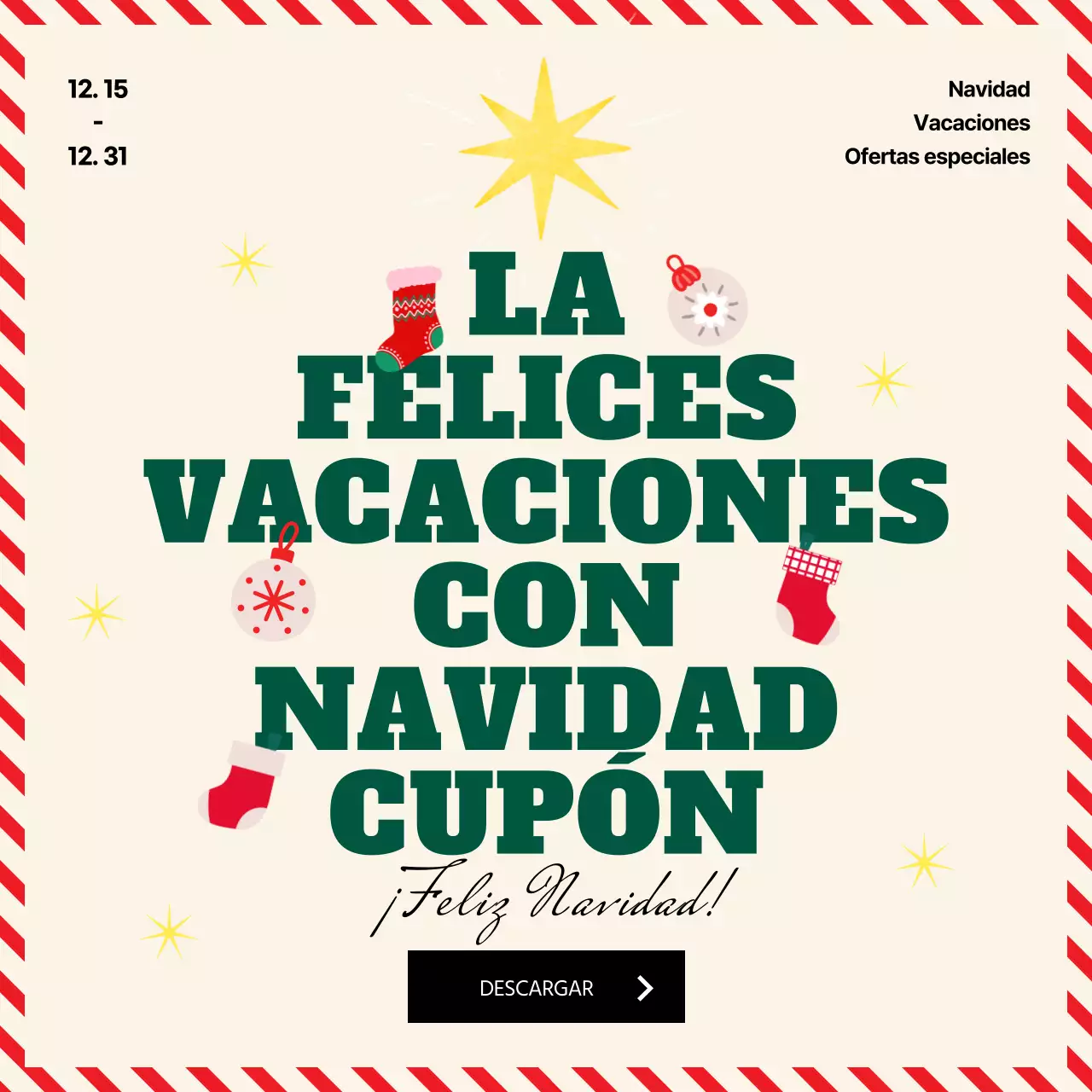 Evento de cupones navideños con el tema del árbol de Navidad verde