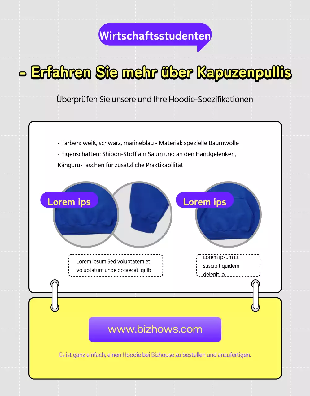 Lila und gelbe minimalistische Universität und Hoodie Abstimmungshilfe