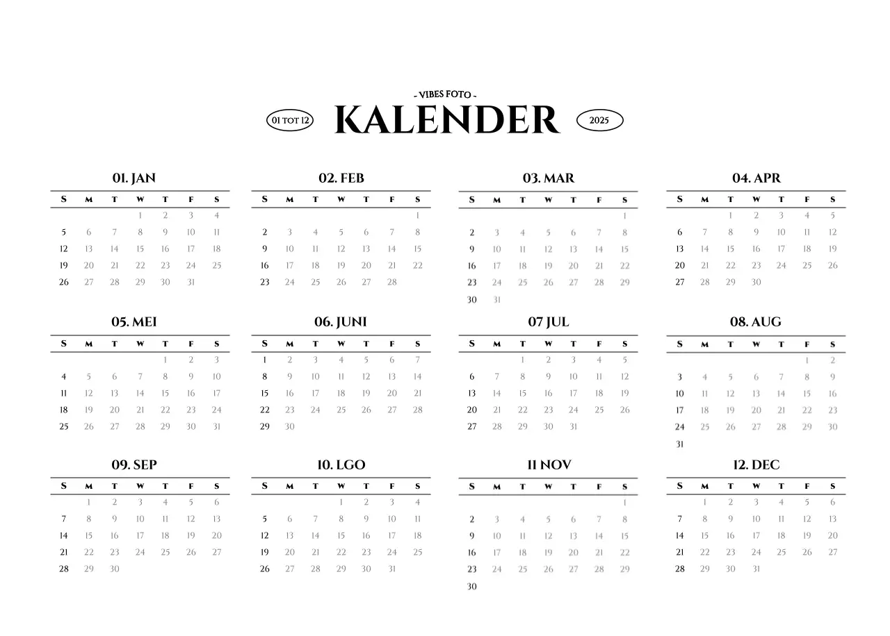 Eenvoudige stijl muurkalender met zwart-wit emotionele reisfotografie concept