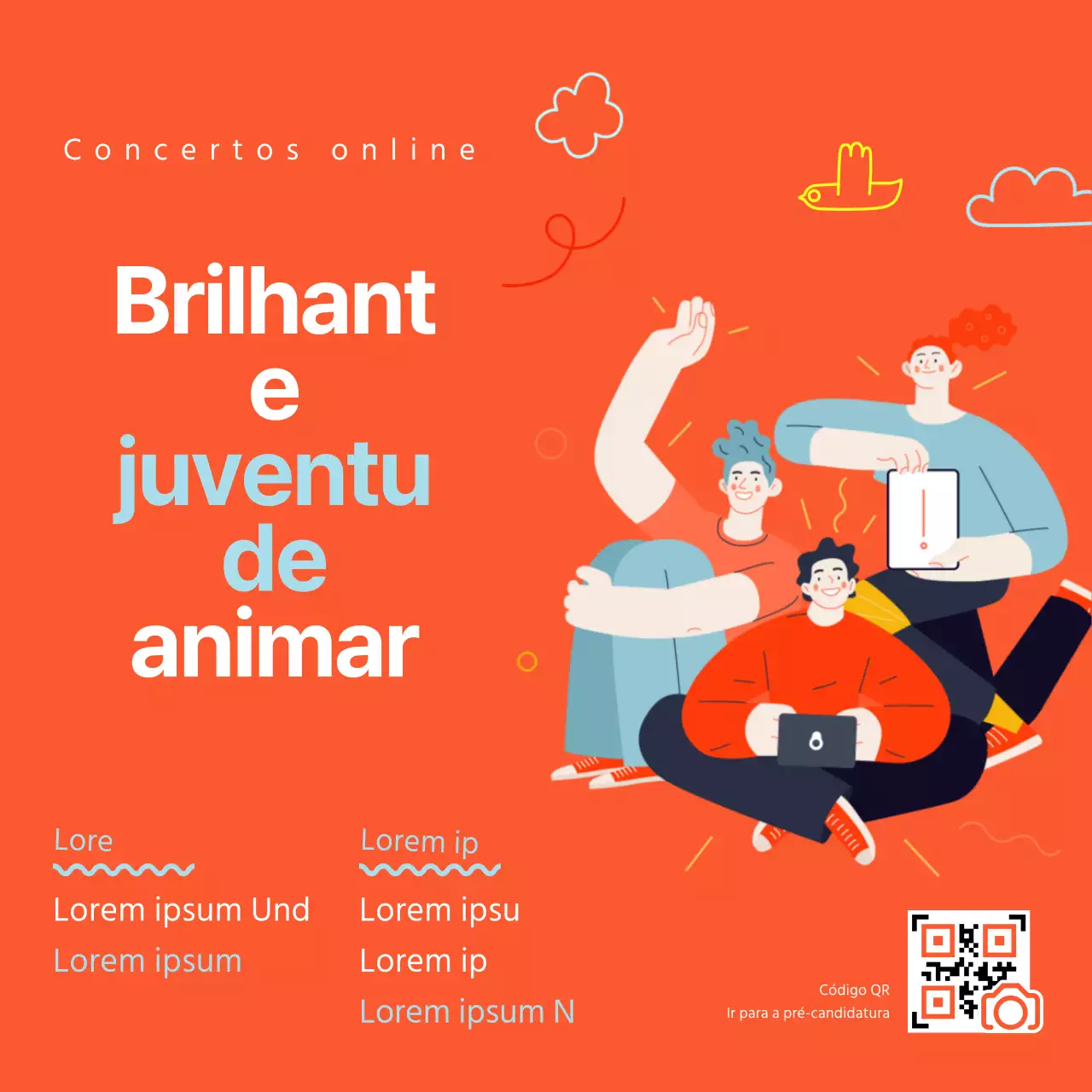 Conteúdo de talk shows presenciais, laranja e borbulhante