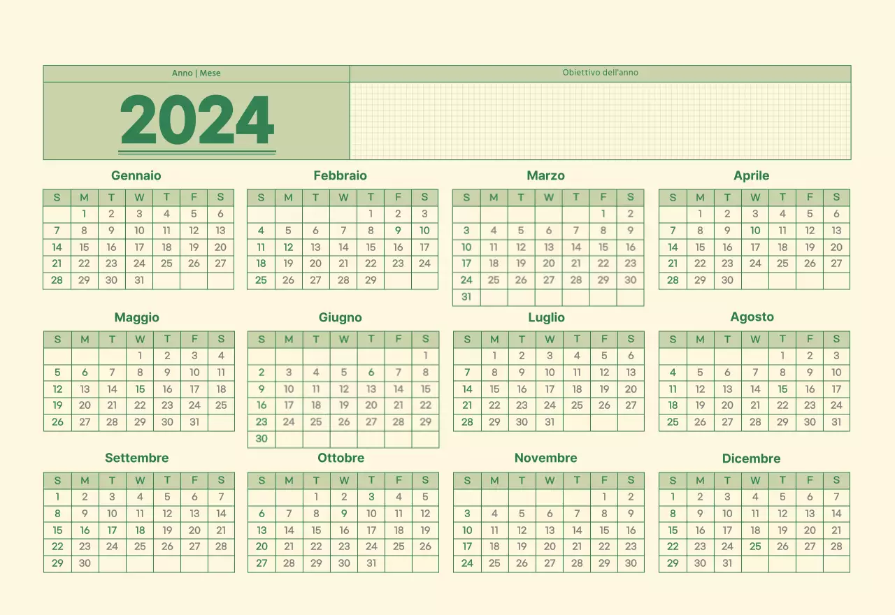 Calendario da parete SAT D-day concept in verde e giallo chiaro