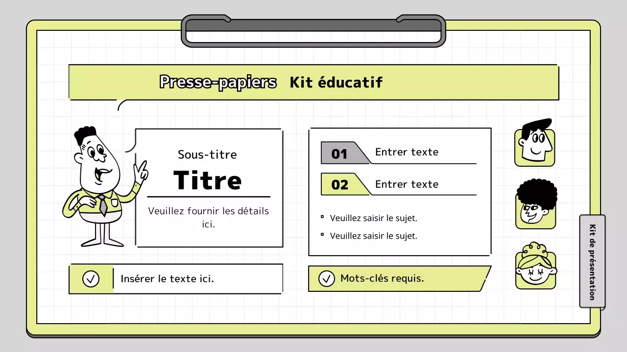 Clipboard concept educational presentation kit in lime and white