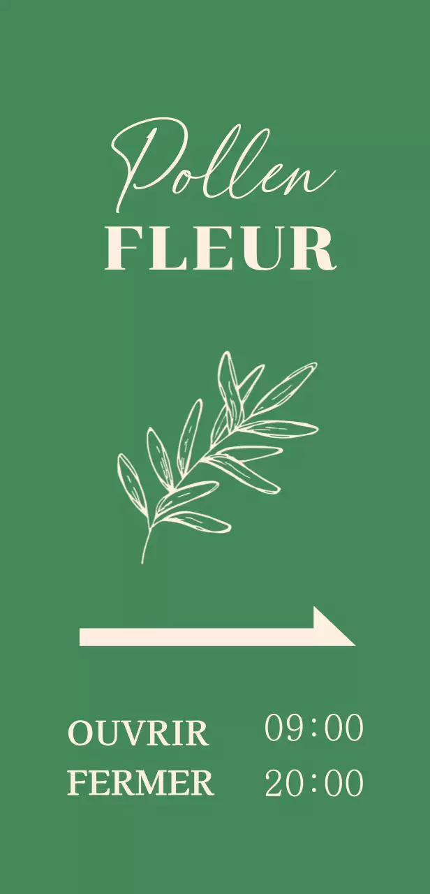 Enseigne de magasin de fleurs avec illustrations botaniques sur fond vert