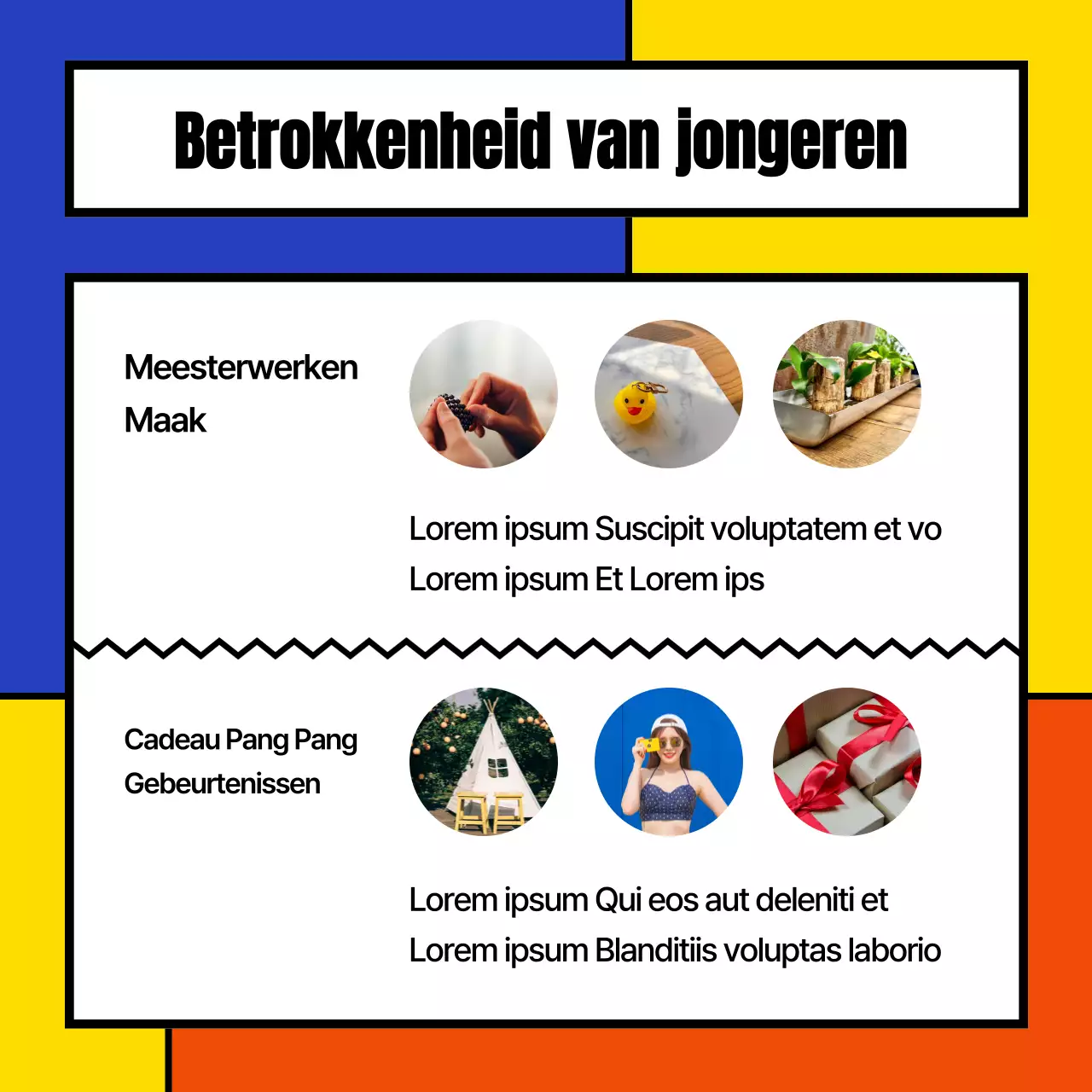 Een kleurrijke geometrische aankondiging van het Jongerendagfestival
