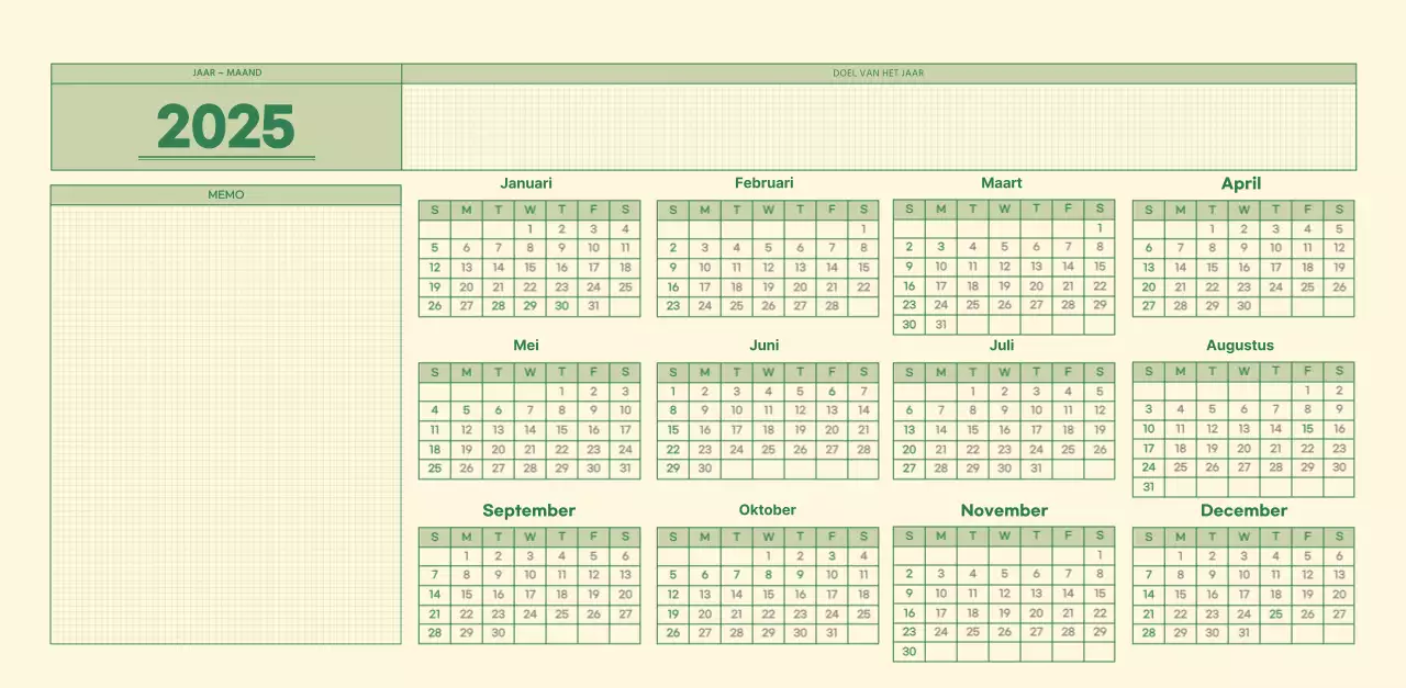 SAT D-day notitieblok concept wandkalender in groen en lichtgeel