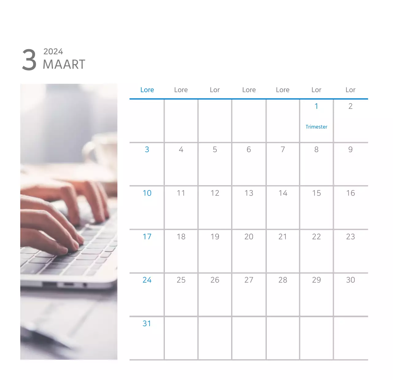 Witte, strakke bureaukalender