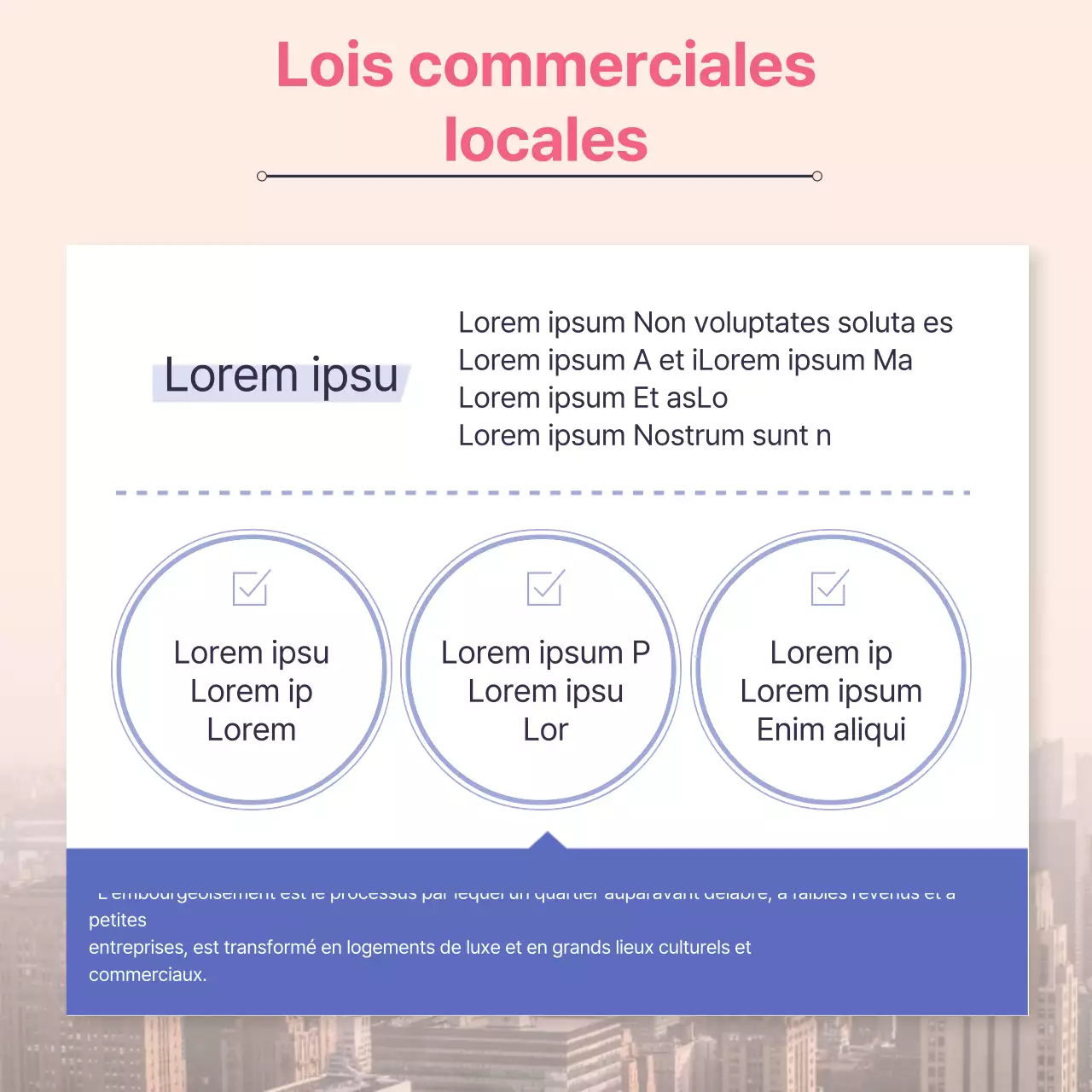 Le droit commercial local moderne expliqué en rose et bleu