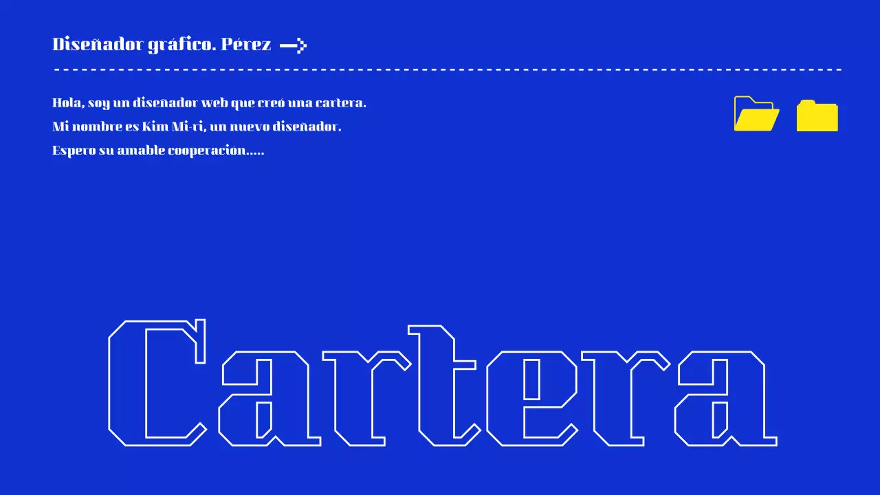 Presentación de la cartera en azul y amarillo
