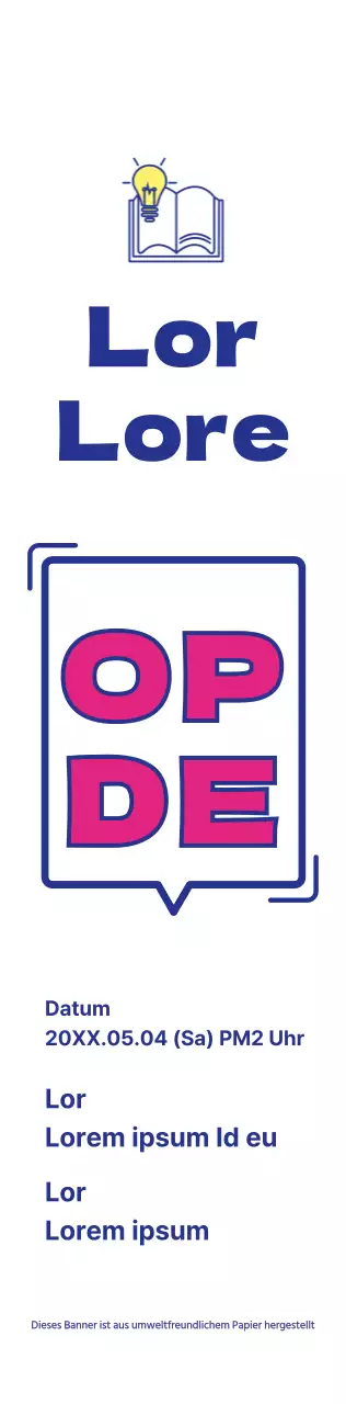 Ankündigung der Eröffnung einer Bibliothek mit einem einfachen Sprechblasentextkonzept in Marineblau und Lila