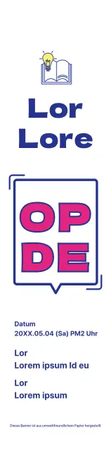 Ankündigung der Eröffnung einer Bibliothek mit einem einfachen Sprechblasentextkonzept in Marineblau und Lila
