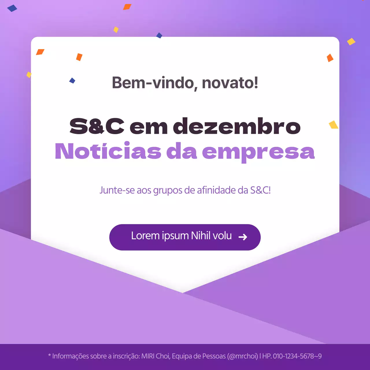Anúncio de um clube de empresa com um conceito de convite roxo