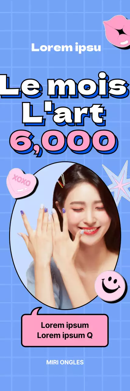 Des ongles kitsch dans des cadres bleu clair et rose