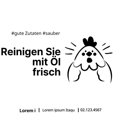 Werbedesign für ein Nudelgeschäft, das nur ausliefert, mit einer niedlichen Illustration eines schwarzen Huhns