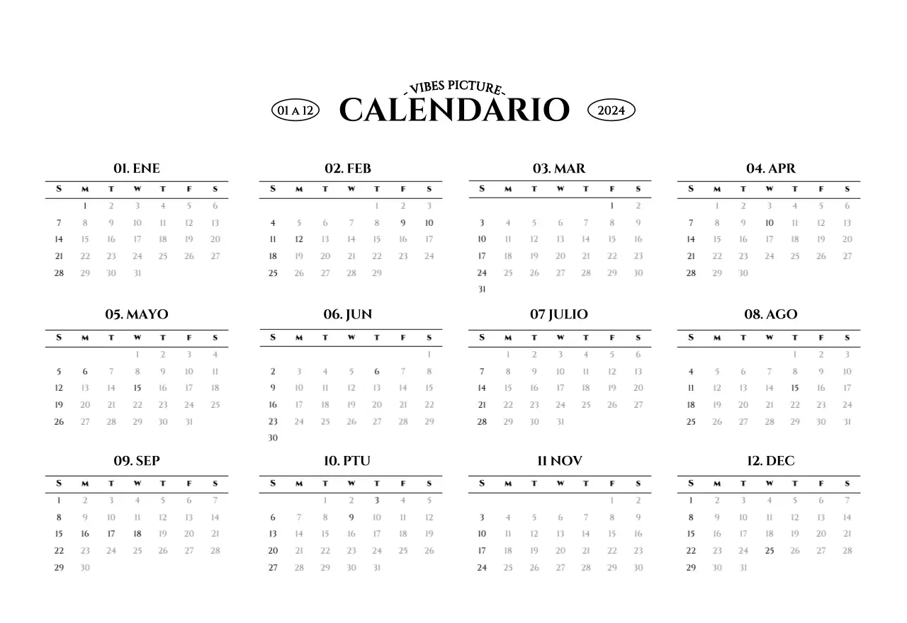 Calendario de pared de estilo sencillo con concepto de fotografía de viajes emocional en blanco y negro