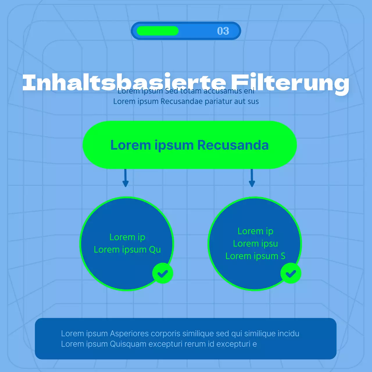 Algorithmisches Empfehlungsthema mit blauem Hintergrund und Verbindungslinien