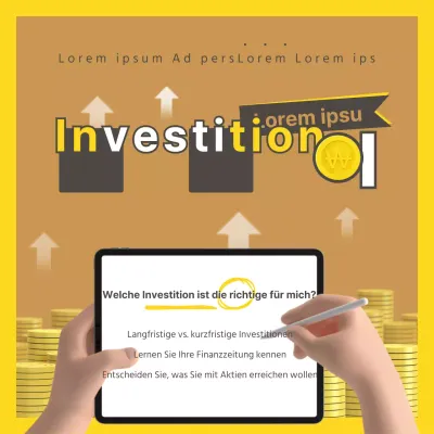 Eine Kombination aus 3D-Illustrationen und Typografie in ockergelber Farbe Konzeptuelle Investitionsstudie Thema