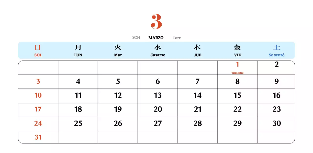 Calendario nostálgico de concepto retro en rojo y azul