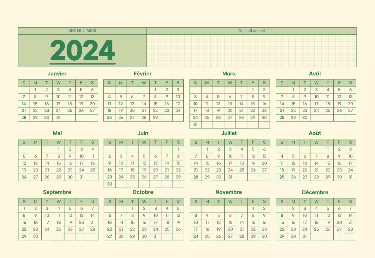 Calendrier mural SAT D-day notepad concept en vert et jaune clair