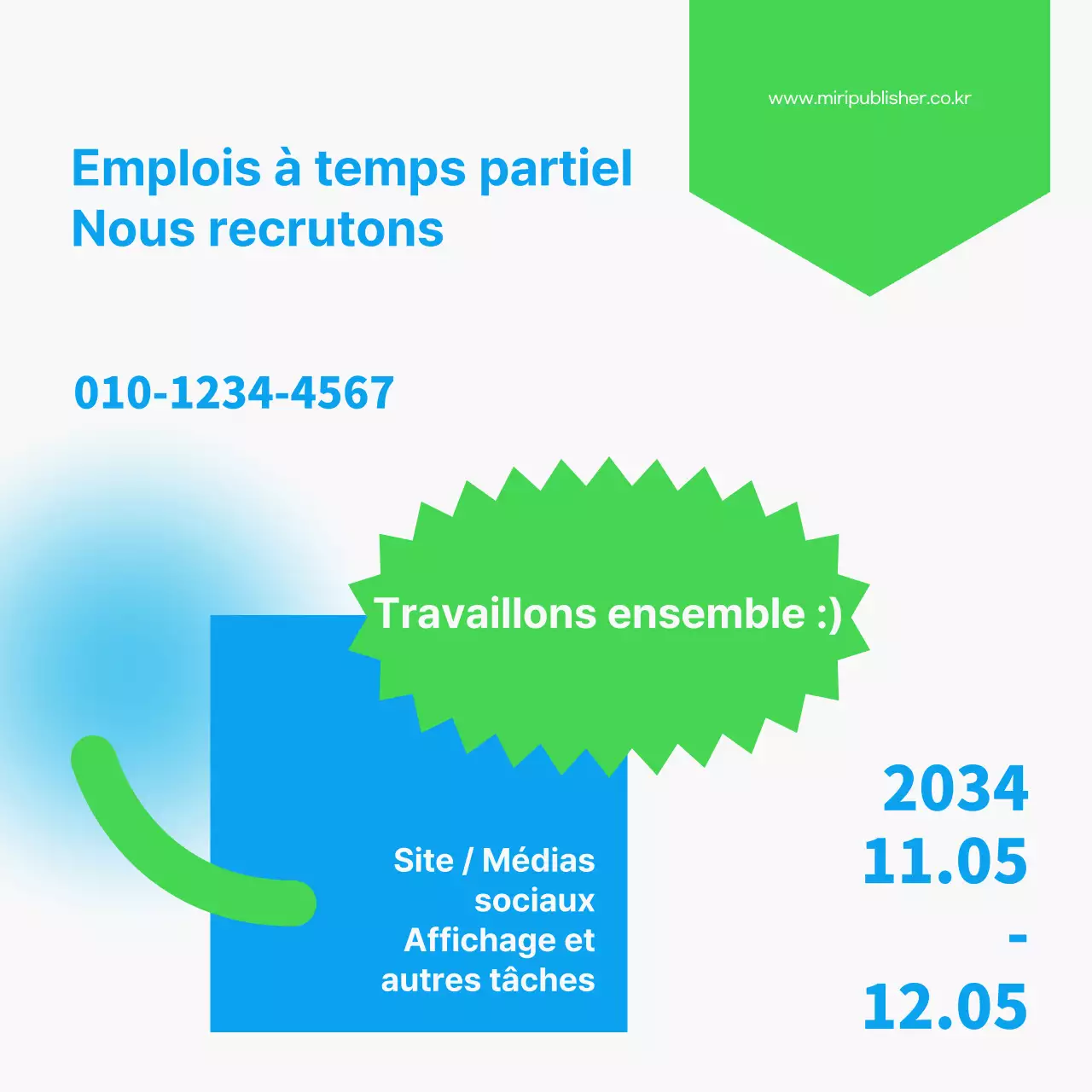 Offres d'emploi à temps partiel bicolores bleu clair et chartreuse