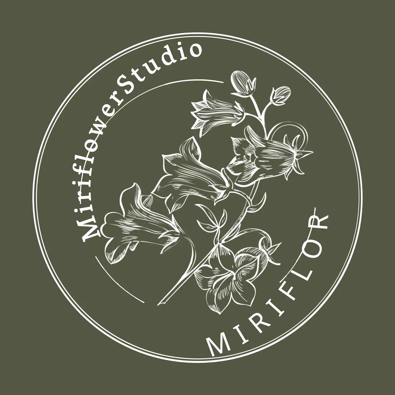 Ilustração floral emocional estilo emblema de logótipo em preto para a equipa do estúdio de flores e experiências