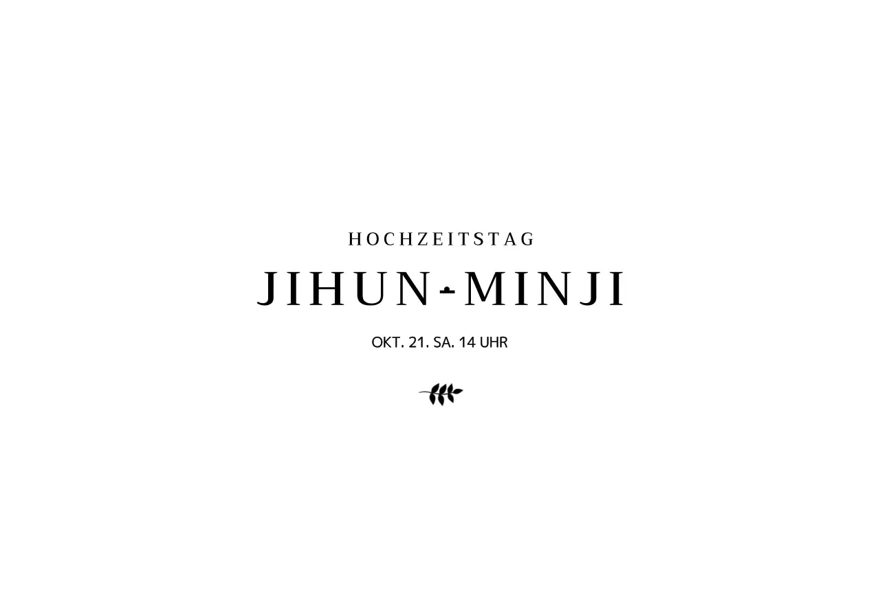 Umschläge für Hochzeitseinladungen in schlichtem Design mit schwarzen botanischen Illustrationen und den Namen von Braut und Bräutigam.