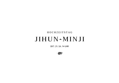 Umschläge für Hochzeitseinladungen in schlichtem Design mit schwarzen botanischen Illustrationen und den Namen von Braut und Bräutigam.