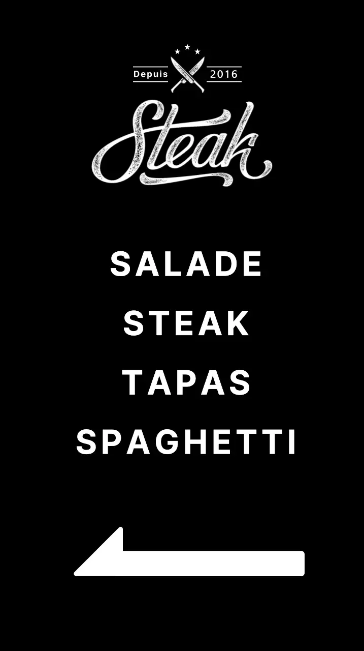 Bannière de restaurant avec une image d'un steak sur fond noir