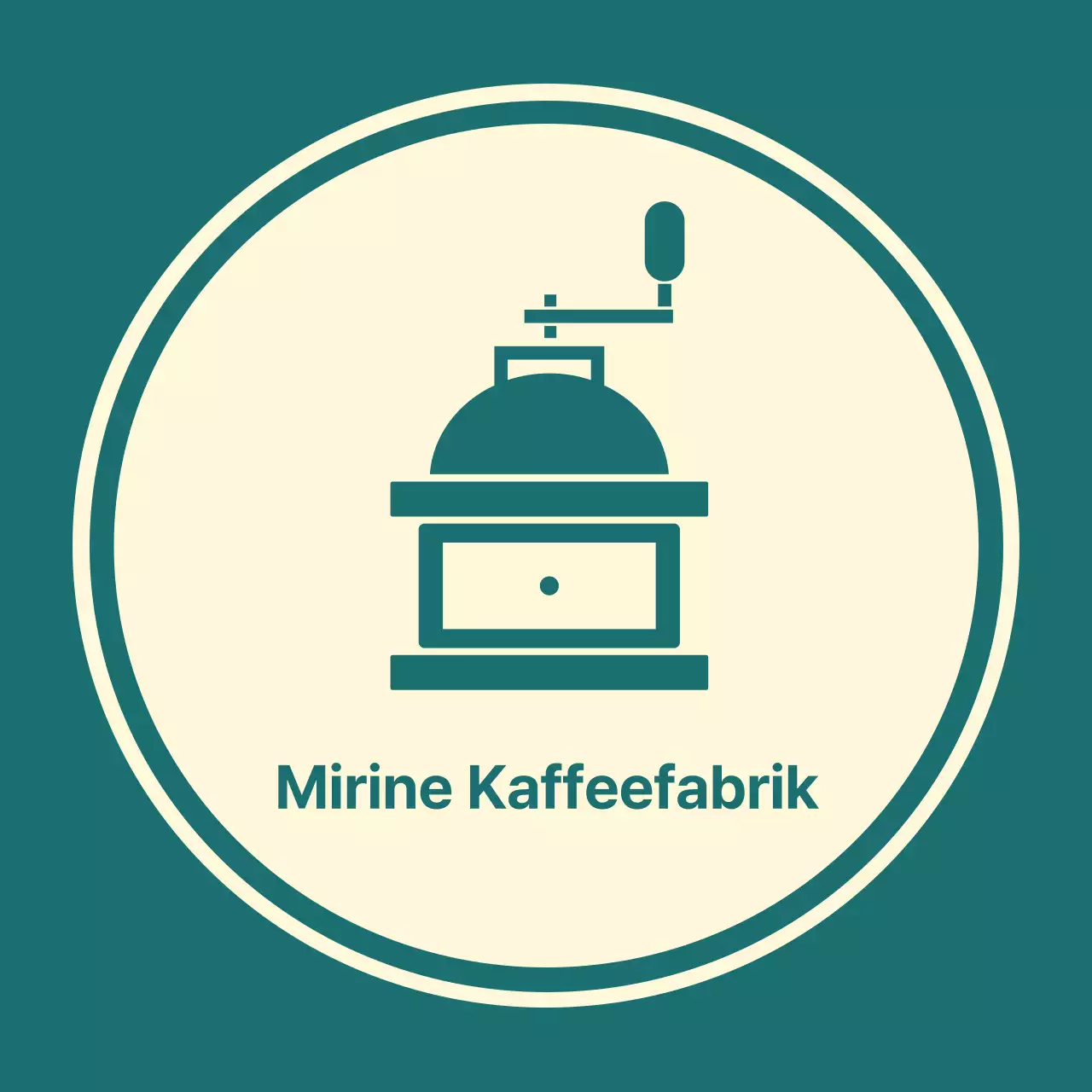 Kaffee-Café-Balsa mit türkisfarbener Linie, die eine Kaffeemühle darstellt