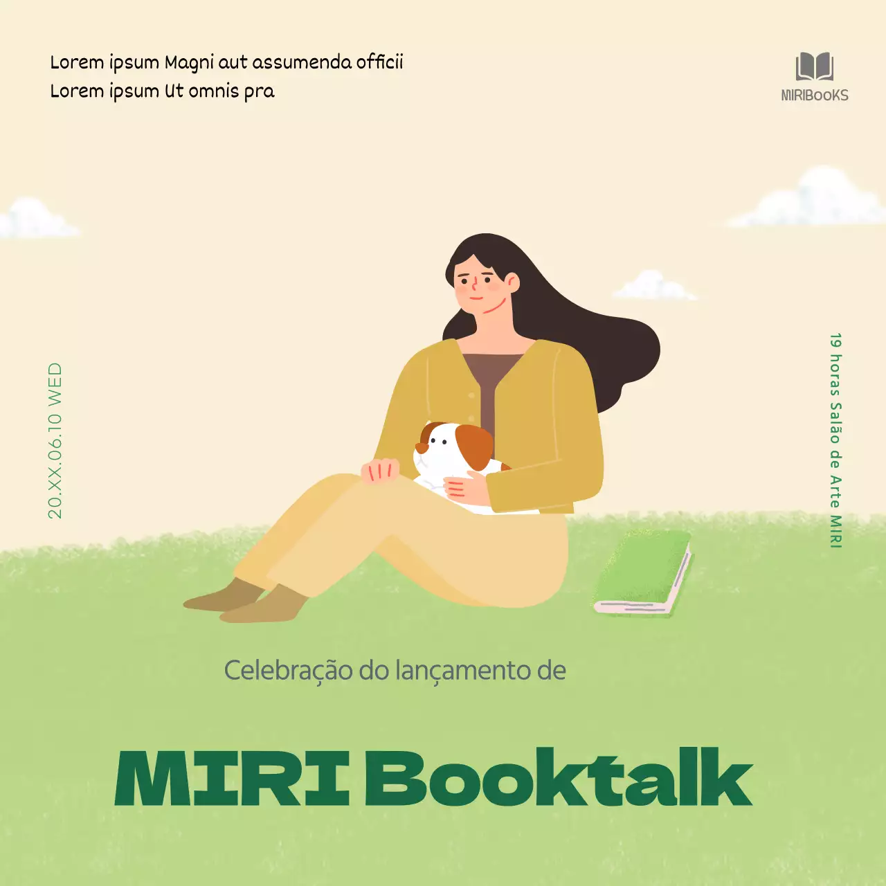 Conversa sobre o livro para celebrar o lançamento de um livro concetual ilustrado em tons de bege e verde