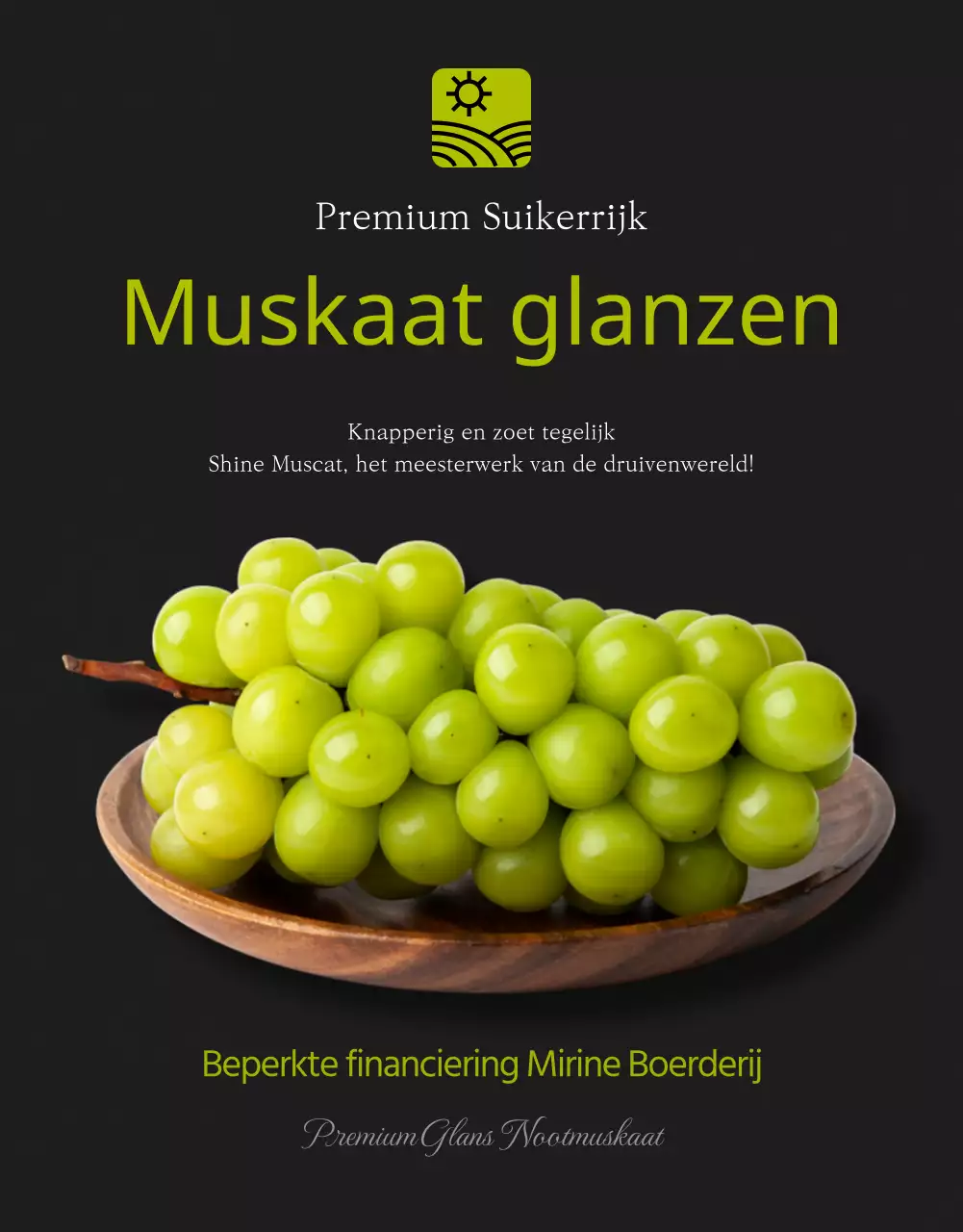 Premium hoge suiker glans muscat in zwart en groen voor fondsenwerving verkoopbevordering lokale boeren klein bedrijf lokale voeding