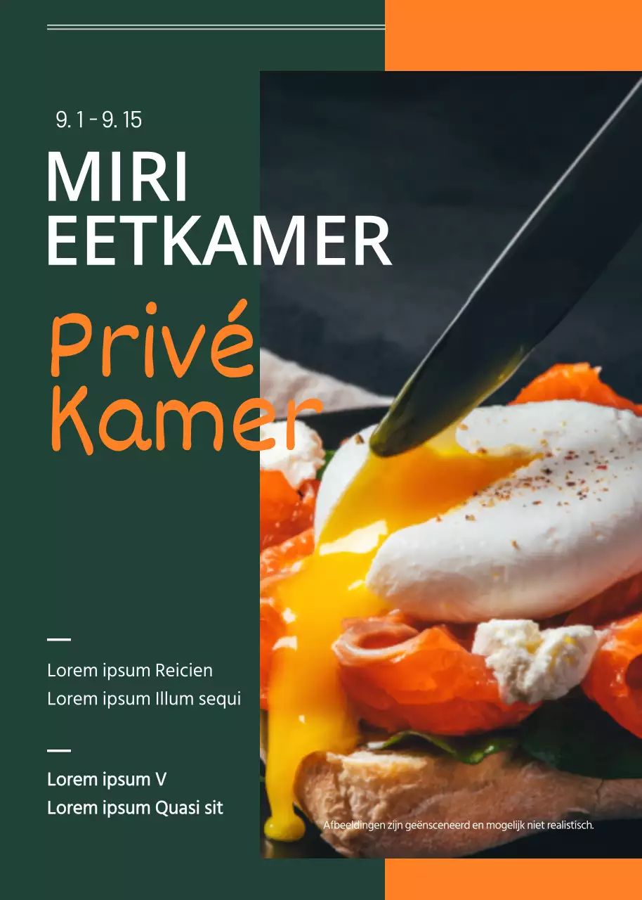 Evenementenaankondigingen in de eetkamer in groen en oranje