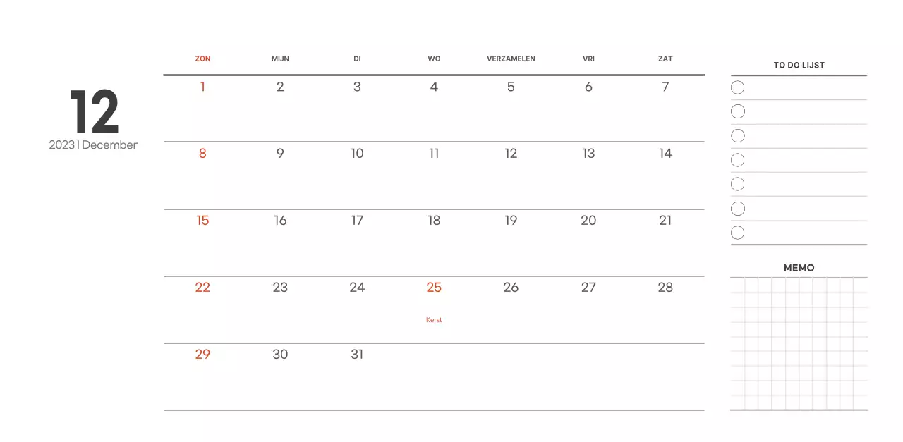 Eenvoudige, moderne stijl cafékalender