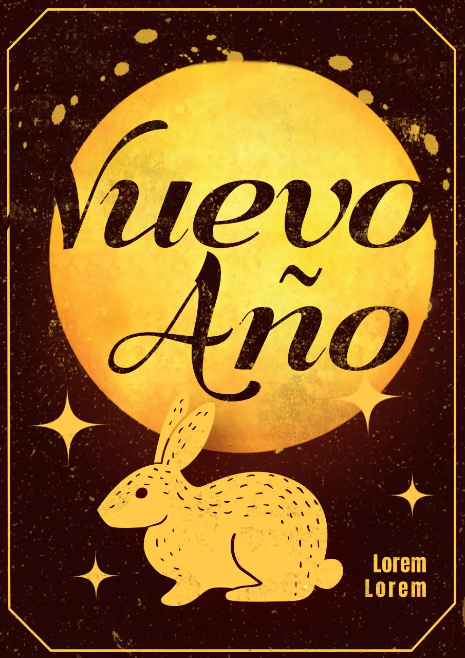 Tarjeta de felicitación de Año Nuevo en marrón y amarillo