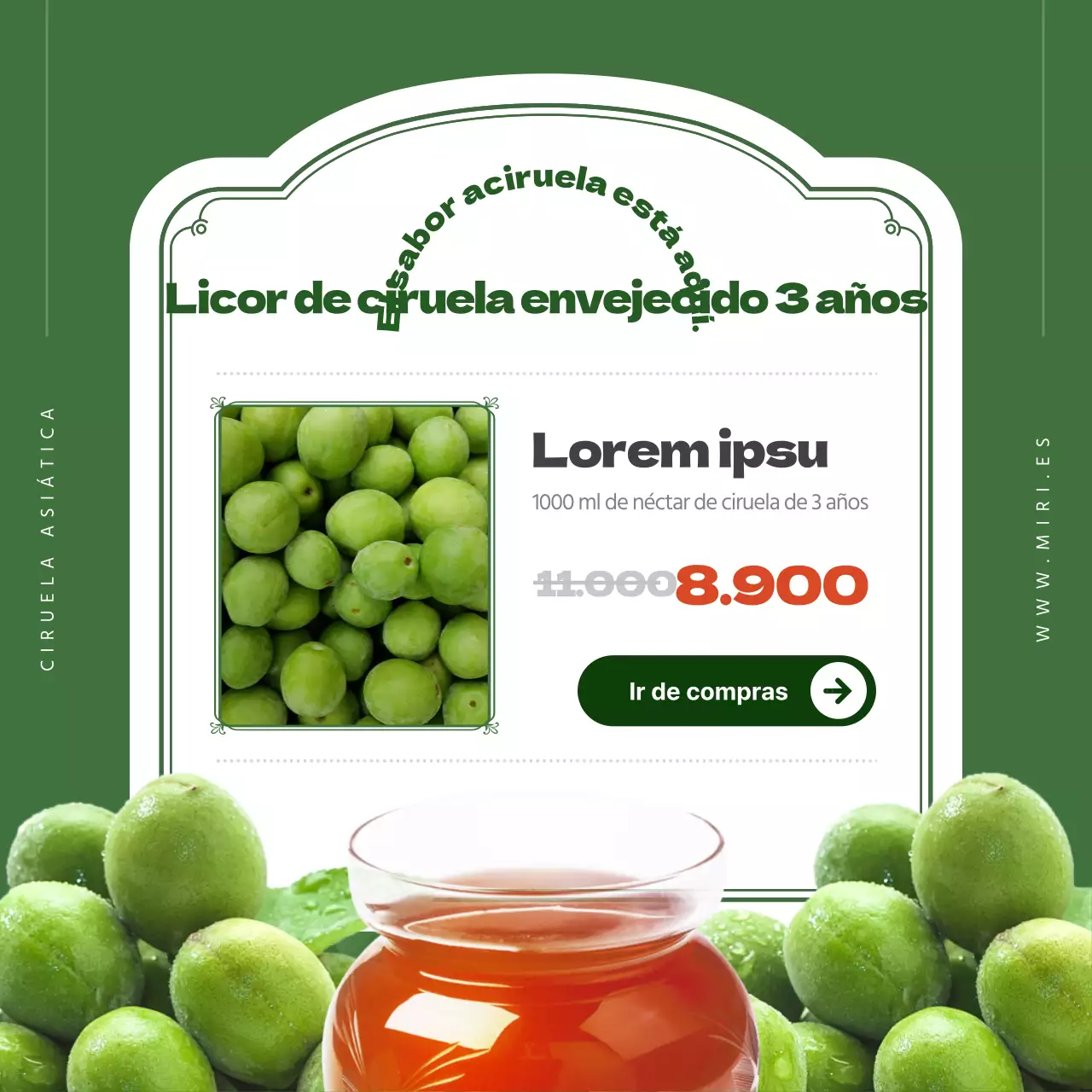 Los beneficios de las ciruelas en un entorno verde cardnews design