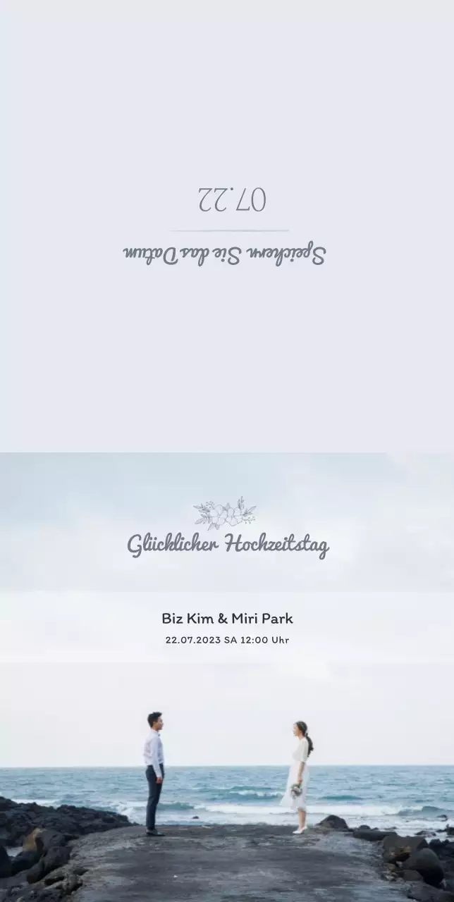 Ruhige und stilvolle Hochzeitseinladung mit einem kühlen grauen Hintergrund