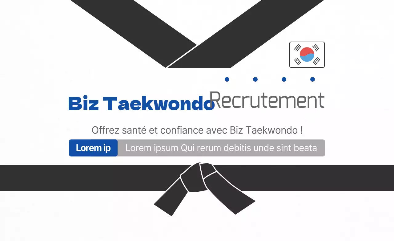 Style simple en noir et bleu pour l'information et la promotion d'une école de taekwondo