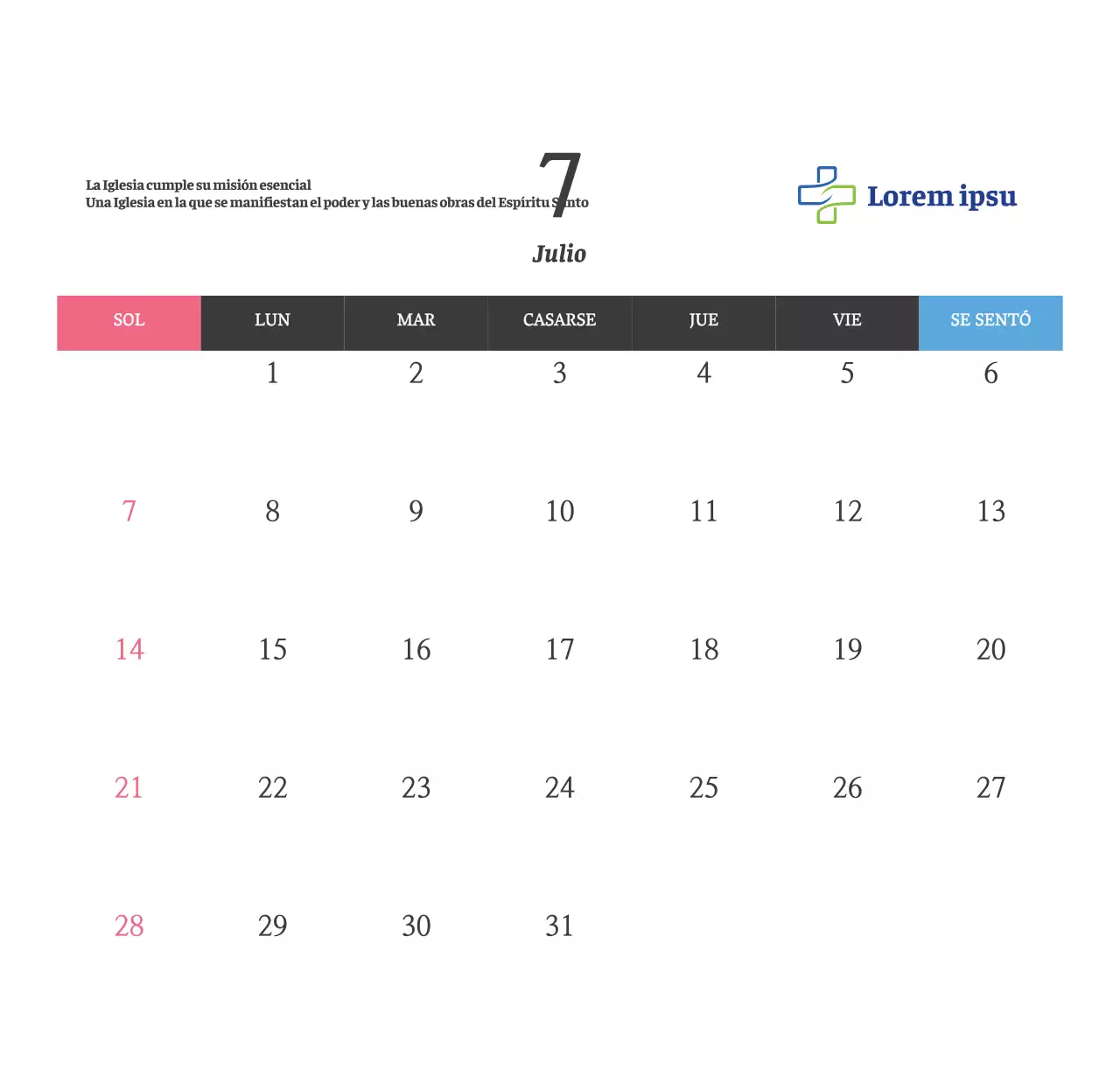 Calendario de escritorio de la iglesia con versículos bíblicos sencillos