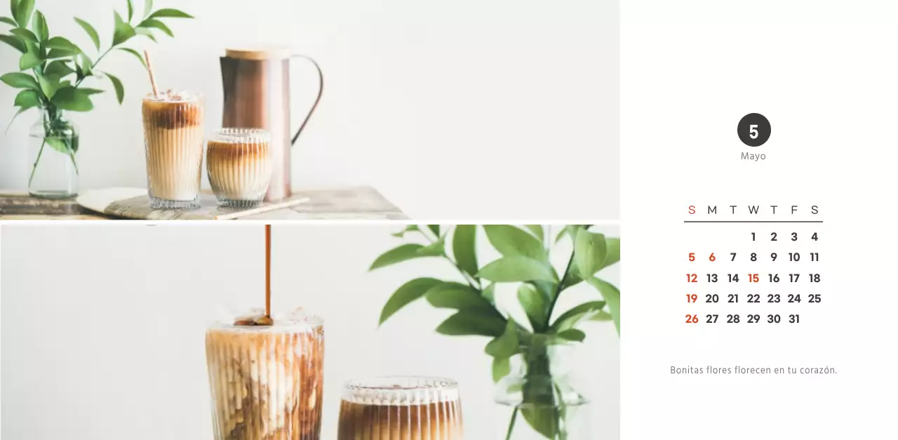 Calendario de cafetería de estilo sencillo y moderno