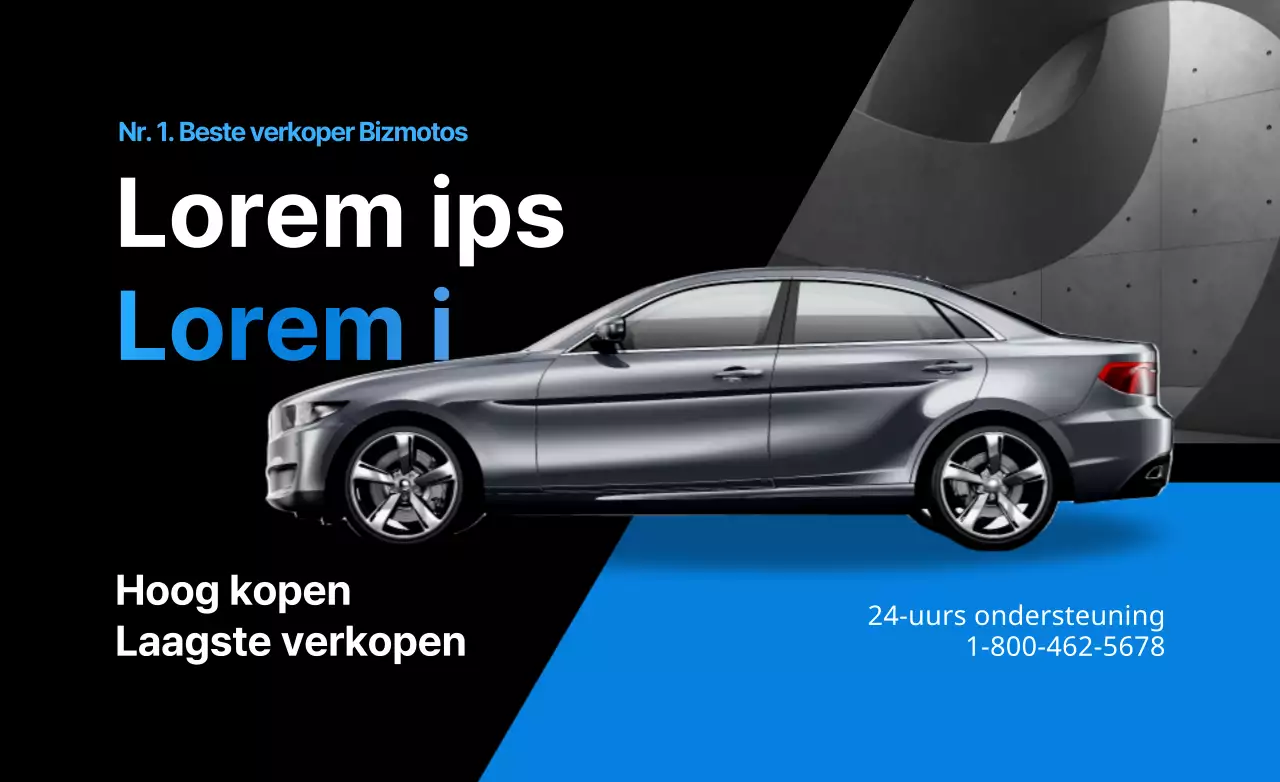 Ontworpen om de verkoop van een tweedehands auto in strak blauw te promoten.