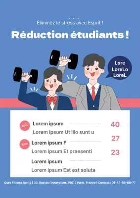 Flyer de réduction pour les étudiants en fitness en bleu
