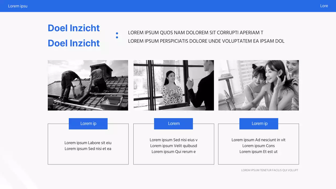 Eenvoudige wit-blauwe marketingpromo presentatie