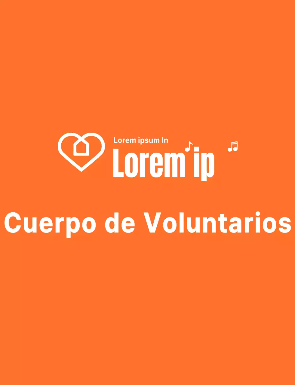 Texto rítmico estilo logotipo en naranja y blanco Organización de voluntarios