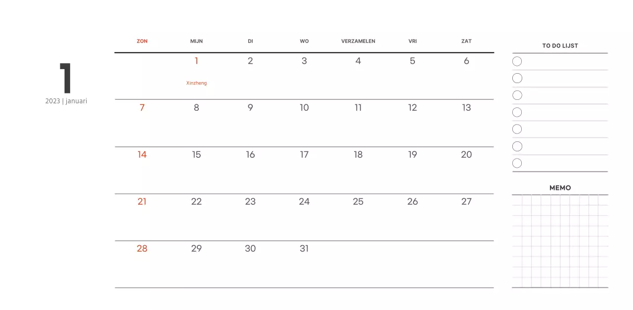 Eenvoudige, moderne stijl cafékalender