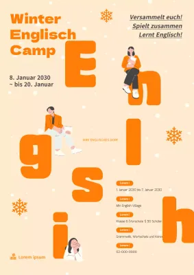 Orangefarbenes und minimalistisches englisches Studentencamp zur Anwerbung