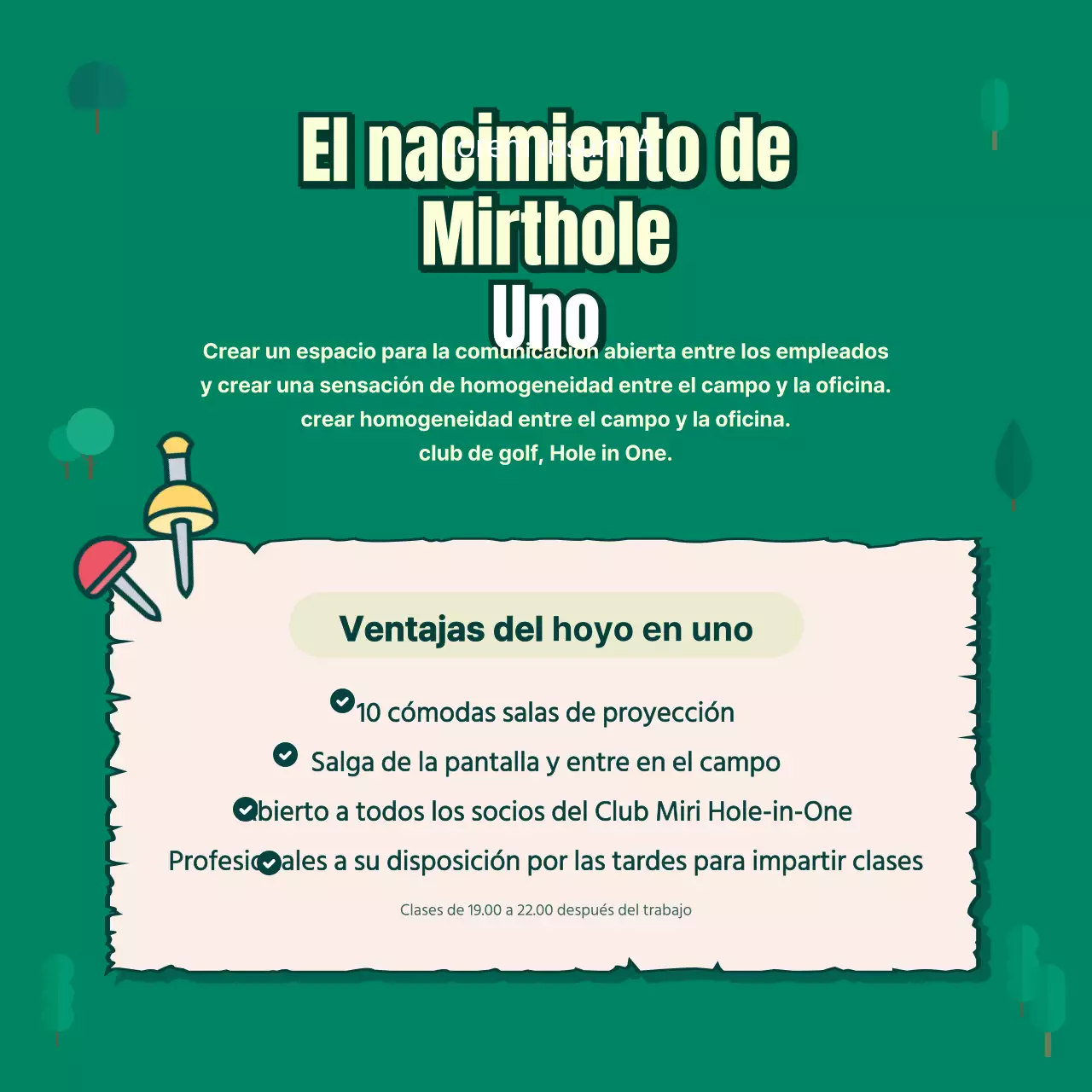 Club de golf de empresa con fondo verde CardNews